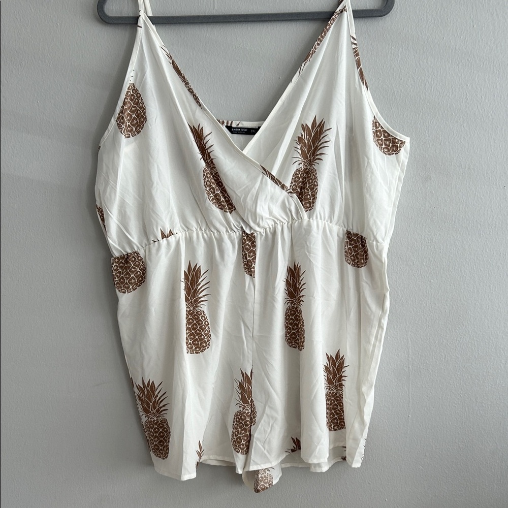 SHEIN White and Brown Pineapple Print Camisole